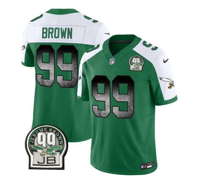 Men's Philadelphia Eagles #99 Jerome Brown Green/White 2023 F.U.S.E. Throwback Vapor Untouchable Limited Football Stitched Jersey